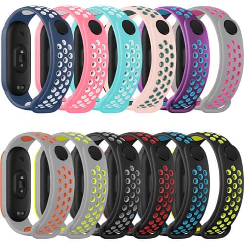 Silicone Strap for Xiaomi Mi Band 3 4 5 Two-color Strap Porous Anti-sweat Sport Breathable Strap Buckle Replacement Wrist Straps