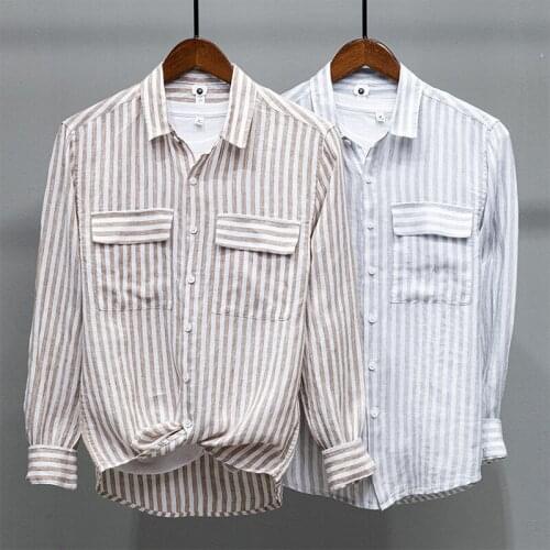 Spring And Summer New Fashion Shirts For Man Business Pocket Shirt Mens Casual Cotton Long Sleeve Striped Shirt Blouse Men