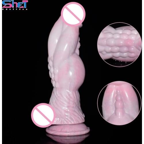 SHET 2021 New Pink Dildo Large Particles Strong Sucker Sex Toy for Women Anus Massage Butt Plug Toys for Adults 18 Sex Shop