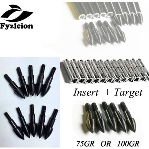 Hunting Archery 12PCS Arrow Target Point + 12PCS Insert for ID6.2mm Arrow Shaft Compound recurve bow
