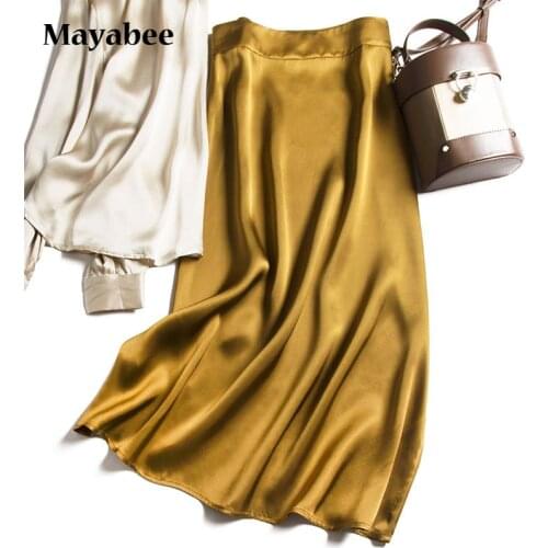 Heavy Silk Satin Slim A-Line Skirt Mid-Length Skirt Spring And Summer 2021 Fashion Ladies
