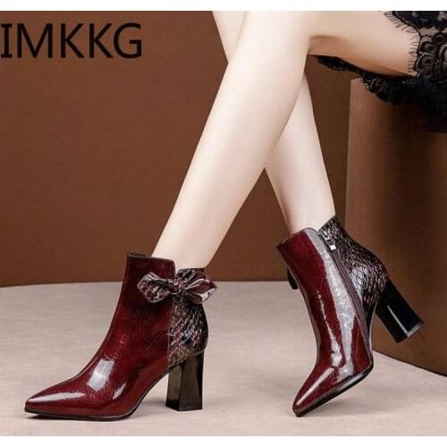 Party Womens Boots pointed Toe High Heel Zipper Boots Sexy Black zip Square Heel Short Booties Ladies Zapatos de Mujer