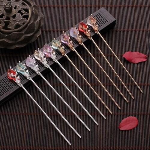 Vintage Chinese Style Hanfu Hair Stick Women Metal Glaze Hair Fork Hair Chopsticks Hairpin Woman Jewelry Hair Clip Accessories