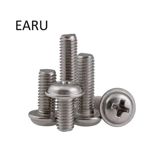 Stainless Steel 304 Round Pan Phillips Cross Head Screws Bolt With Washer Pad Computer Machine Screws M2*3/4/5/6/8/10/12/16/20mm
