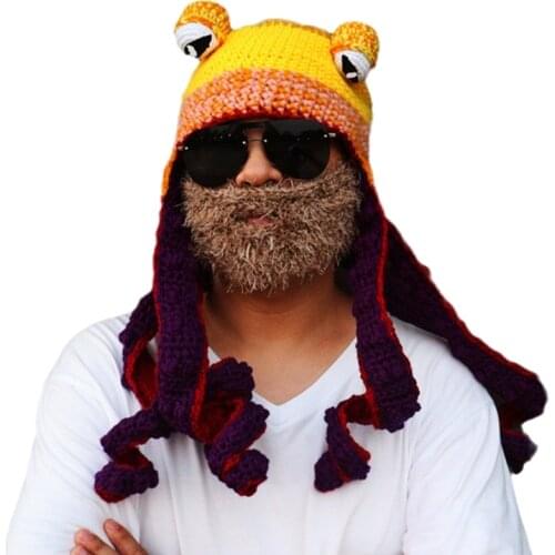 Halloween Hand Weave Knitted Beanie Hat Funny Gradient Cartoon Octopus Tentacle Eyes Skull Cap Cosplay Party Headgear
