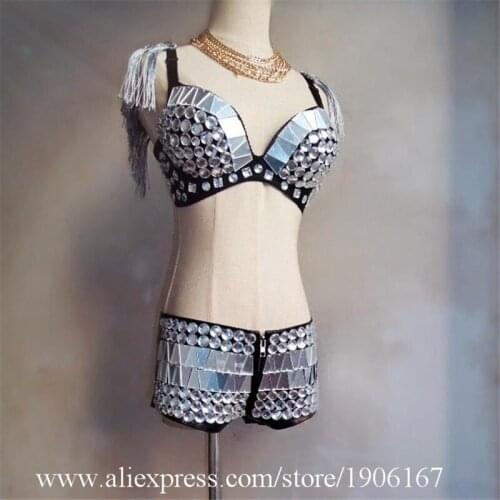 Mirror Man Sexy Lady Bra And Mirror Shorts Nightclub Bar KTV Party Mirror Clothes Stage Performance Dance Suit DS Clothing