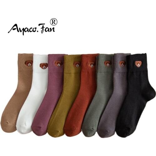 Woman Animal Bear Print Cartoon Cute Socks Calcetines Funny Kawaii Skarpetki Damskie Harajuku Divertidos Cotton Japanese Sock