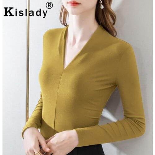 2020 Winter Women V-Neck Long Sleeve Gothic Tops Shirt OL Patchwork Plus Size Solid Shirt Korean Elegant Harajuku Simple Clothes