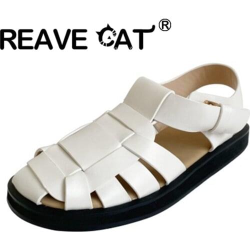 REAVE CAT 2021 Comfort Plus Ladies Sandals Espadrilles Round Toe Slingbacks Buckle Strap Chunky Heel 2cm US9 Black White A4291