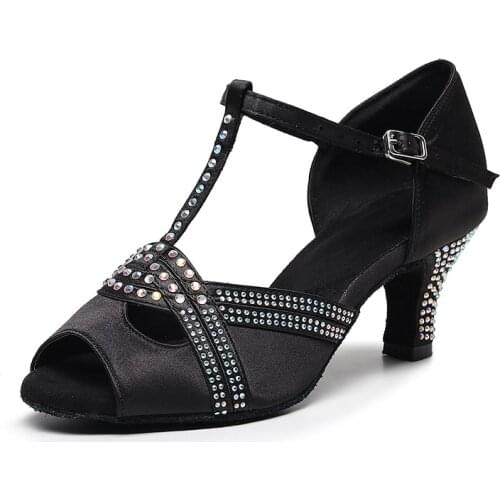 Girls Rhinestone Latin Dance Shoes For Woman Yellow Black Bachata Salsa Dancing Shoes For Wedding Party Ladies High Heel Sandals