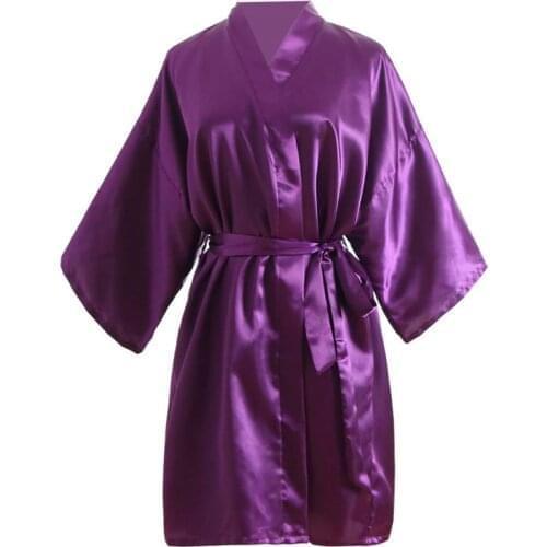 Shanghai Story Womens Satin Kimono Robes Short Silky Bathrobe Pure Color Robe for Wedding