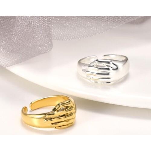 Stainless Steel Crossed Hands Ring Creative Adjustable Love Forever Open Finger Hand Ring For Women Men Fashion Jewelry Gift