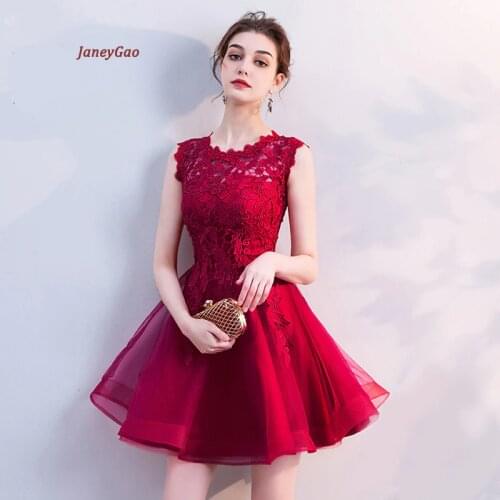 JaneyGao Short Prom Dresses Women Formal Gown 2019 New Arrival Lace Dress For Party Black Red White Champagn Stylish On Sale