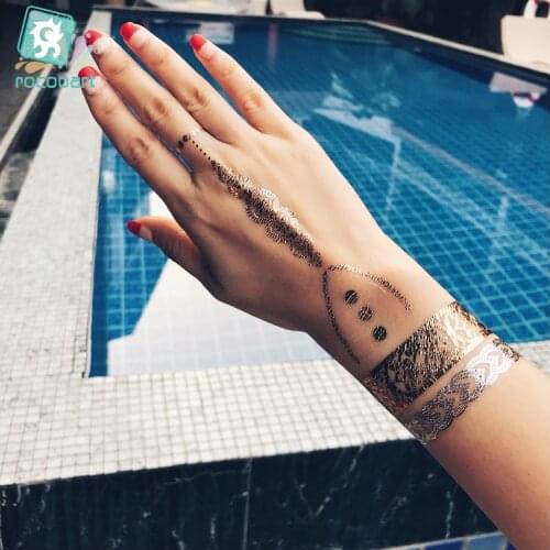 1Sheet Gold Hanna Hand back Tattoo Waterproof Bronzing Freckles Make Up Body Art Eye Flash Tattoo Sticker Bride Tribe Decoration