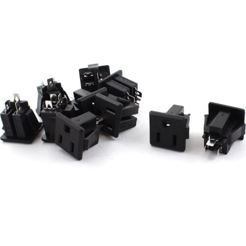 10 Pcs AC 125V 15A Square Panel Mount US 3Pin Female Jack Socket Connector Black