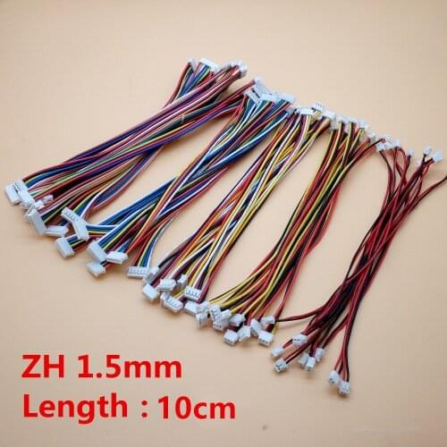 10PCS ZH1.5 ZH 1.5MM 2P/3P/4P/5P/6/8 Pin Female & Female Double Connector with Wire Length 100MM 1007 28 AWG