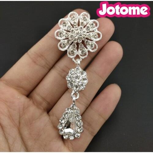 100pcs/lot Wedding Invitation Card Decoration 25mm*70mm Rhinestone Flower and Teardrop Wedding Bouquet Brooch Pendant Button