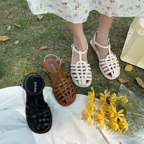 2021 Fashion Weave Women Shoes Breathable Closed Toe Sandals All-Match Suit Female Summer Luxury Retro New Cute Flat Shoes Black