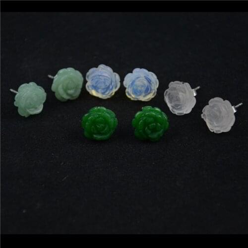 4 Pairs/set Natural Stone Flower Stud Earrings Rose Quartz Silver Color Simple Ear Jewelry for Women Girl Earring Gift Wholesale