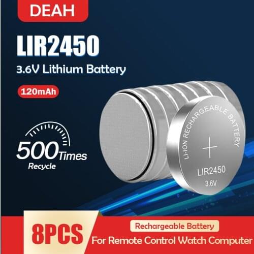 8PCS LIR2450 3.6V 120mAh Rechargeable Lithium Battery For Wireless Switch Replace CR2450 DL2450 ECR2450 KCR2450 Button Coin Cell