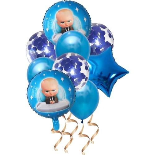 9pcs Baby Boss Balloons With Blue Latex Baloon Little Boy Boss Birthday Party Decoration Baloon Supplies Air Globos Confetti