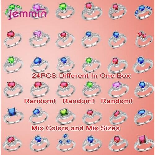 925 Sterling Silver Ring for Women AAAA+ Cubic Zirconia CZ Wedding Ring Brand Crystal Jewelry Party Gift Mix 24pcs/lot Wholesale