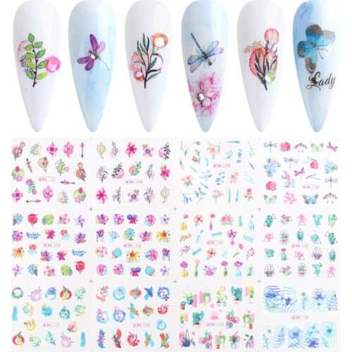 Watercolor Nail Flower Sticker Various Patterns Ultra Thin Floral Leaf Transfer Slider Nail Foils for Manicure