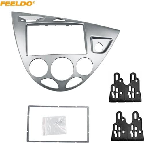 FEELDO Silver Car 2DIN Stereo Panel Fascia Radio Refitting Dash Trim Kit For Ford Focus 98~04(RHD)/Fiesta 95~01(RHD)