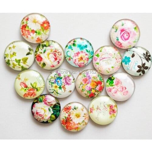 Free shipping (14pcs/lot) Retro flowers Round Crystal Glass fridge magnet Rose message sticker Kitchen home Decoration