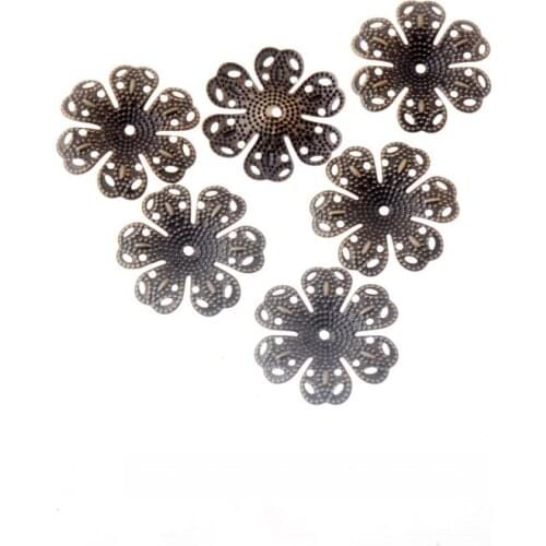 Free shipping 20Pcs Bronze Filigree Flower Wraps Connectors Metal Crafts Decoration DIY Findings Connectors 25x24mm F1812