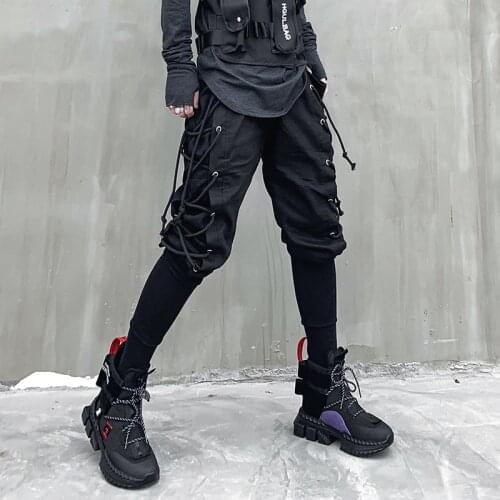 Sides Drawstring Weaving Techwear Harem Pants Men Harajuku Hip Hop Skinny Pants Goth Punk Street Joggers