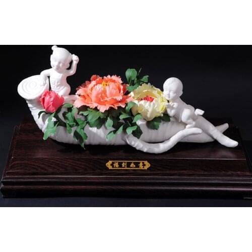 Dehua peony flower flower art ceramic decorative ornaments business gifts, collectibles Home Furnishing move