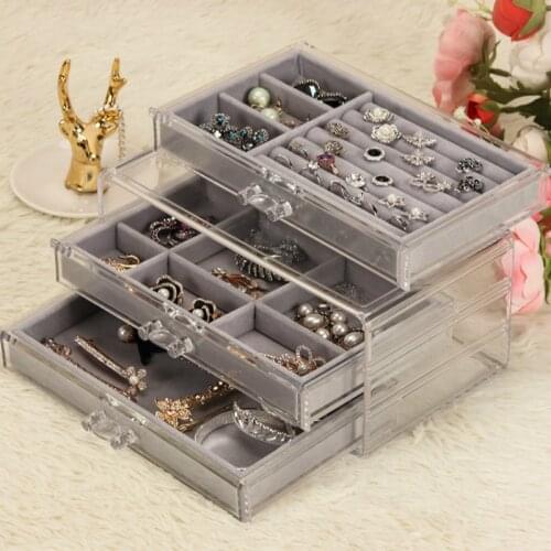 European Queen Flannel Jewelry Storage Box Transparent Drawer Earrings Bracelet Ring Necklace Hand Jewelry Finishing Box