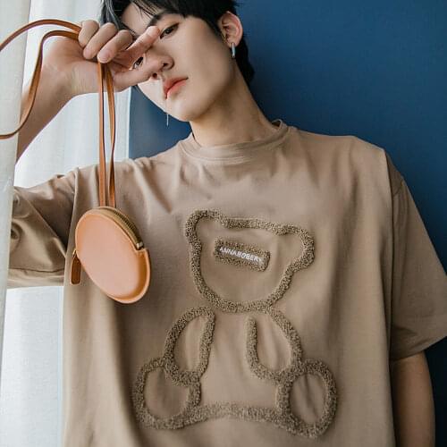 100% Cotton Loose Amine Bear T-shirt Harajuku Streetwear Cartoon Tshirt Casual Short Sleeve Summer Gothic High Street Tops Tee