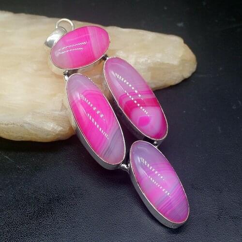 Gemstonefactory Jewelry Big Promotion 925 Silver Glossy Charm Botswana Agate Women Ladies Gifts Necklace Pendant 0602