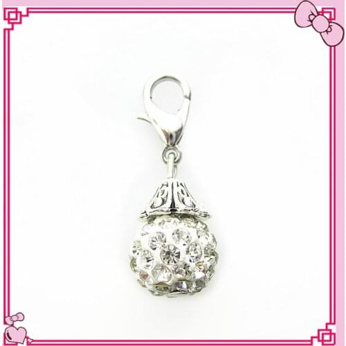 Hot selling silver rhinestone white crystal global dangle charms lobster clasp charms for glass floating lockets charms