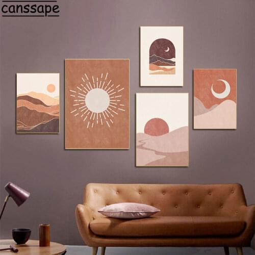 Boho Art Prints Minimalist Sun Moon Canvas Poster Abstract Landscape Wall Art Paintings Gallery Wall Pictures Living Room Decor