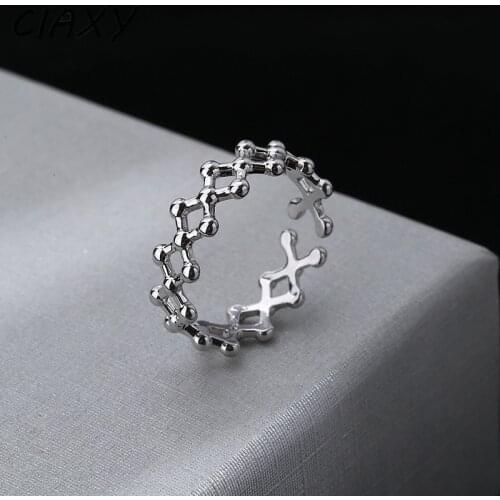 CIAXY 925 Sterling Silver Checkered Hollow Weaving Index Finger Rings for Women Personality Open Ring Simple Fashion Jewelry