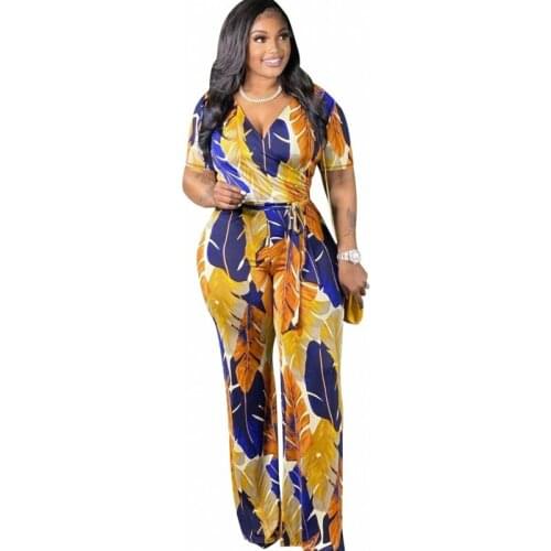 Jumpsuit African Clothes Women V Neck Short Sleeve Corset Rompers Summer New Dashiki Print African Office Lady Outfits Jumpsuits