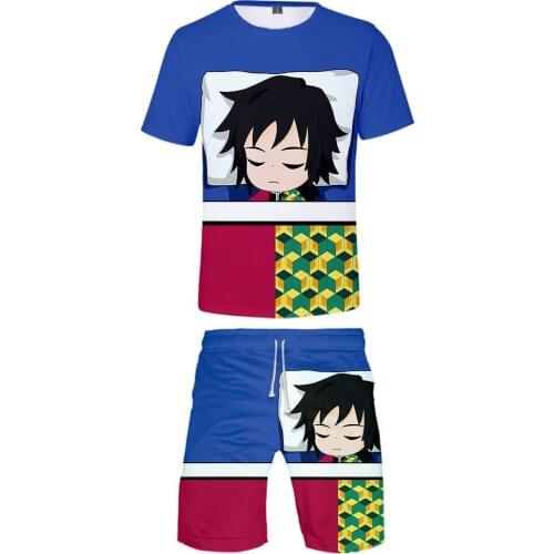 Creative design Set Tshirt Shorts Casual Tshirt Suit for Men/women Streetwear 2020 3D Print Demon Slayer Q version Two Piece