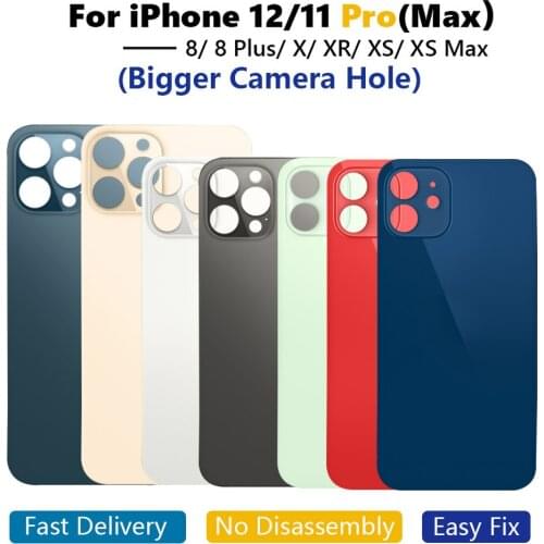50 Pcs OEM Big Hole Back Glass Housings For iPhone X XR XS 11 12 Pro MAX Battery Rear Cover Housing Fast shipping