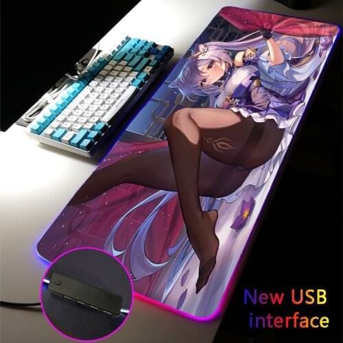 Anime Sexy Girl KEQING RGB Mouse Pad XXL USB Hub MousePad Carpet Four USB Docking Dock Typec Interface Multi-interface Desk Mat