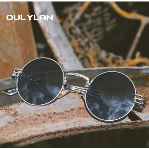 Oulylan Round Metal Steampunk Sunglasses Women Men Fashion Gothic Sun Glasses Luxury Brand Designer High Quality Eyewear UV400
