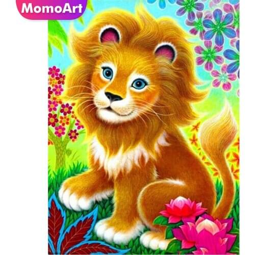 MomoArt 5D DIY Diamond Embroidery Lion Craft Kit Diamond Painting Animal Diamond Mosaic Flower Home Decorations