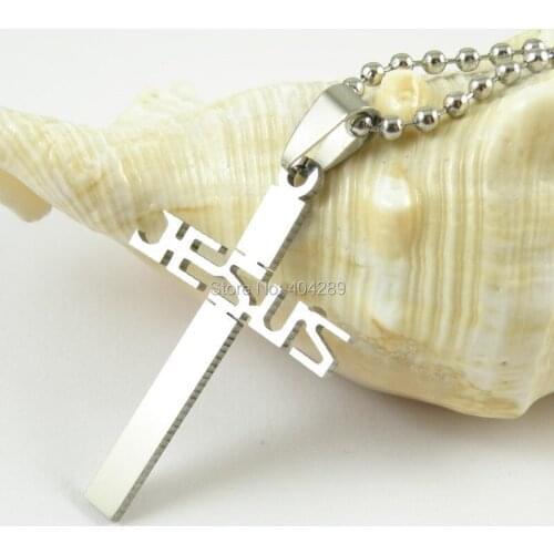 JESUS cross pendant necklaces bead chain for men 316L Stainless Steel necklace wholesale