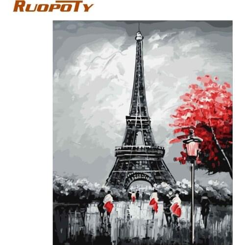 RUOPOTY Frame Paris DIY Painting By Numbers Landscape Calligraphy Painting Modern Wall Art Hand Painted Oil Painting For Home