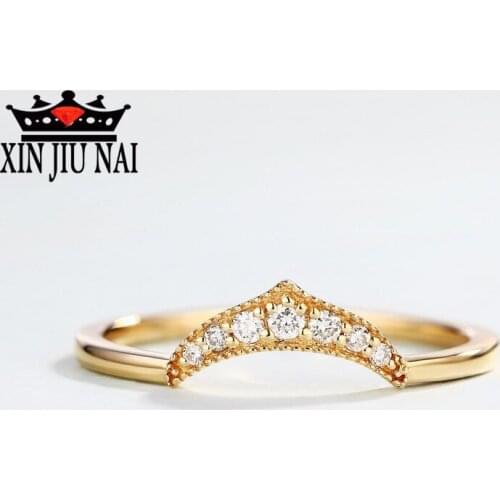 Simple gold half moon ladies ring set with high quality zircon fashion party CZ womens / girls jewelry wedding rings for women