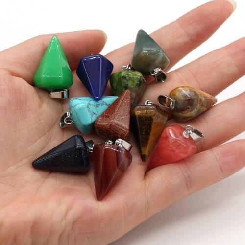 Natural Stone Crystal Reiki Chakra Hexagonal Cone Pendant Agates Opal Charms for DIY Necklace Jewelry Making Accessories 15x25mm