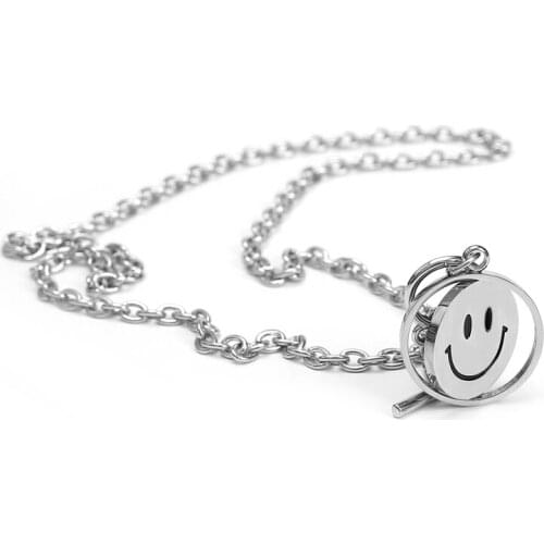Hangzhi 2021 New Hip Hop Trend Wild Rotating Face Rotatable Necklace Simple and Elegant Stainless Steel Necklace