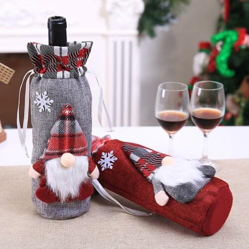 New Year 2021 Christmas Wine Bottle Cover Santa Claus Xmas Ornaments Christmas Decorations for Home Noel 2020 Natal Dinner Decor